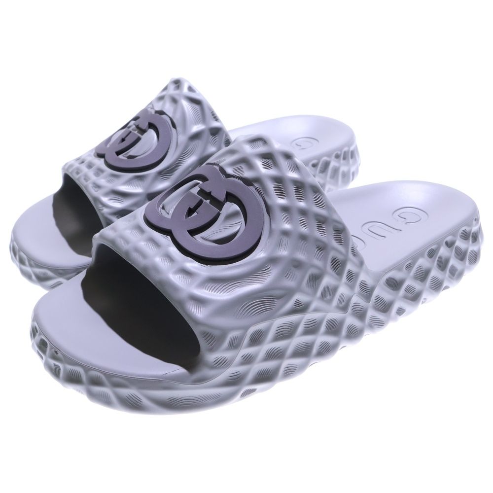 GUCCI グッチ インターロッキングG ラバーサンダル フラットサンダル グレー 770801