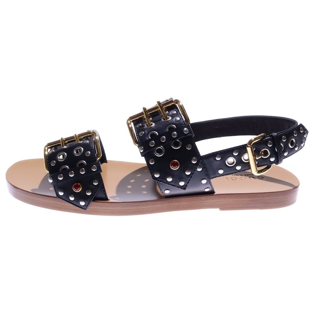 GUCCI グッチ Embellished Leather Sandals スタッズ ラインストーン ベルト ワンストラップ サンダル ブラック 725816