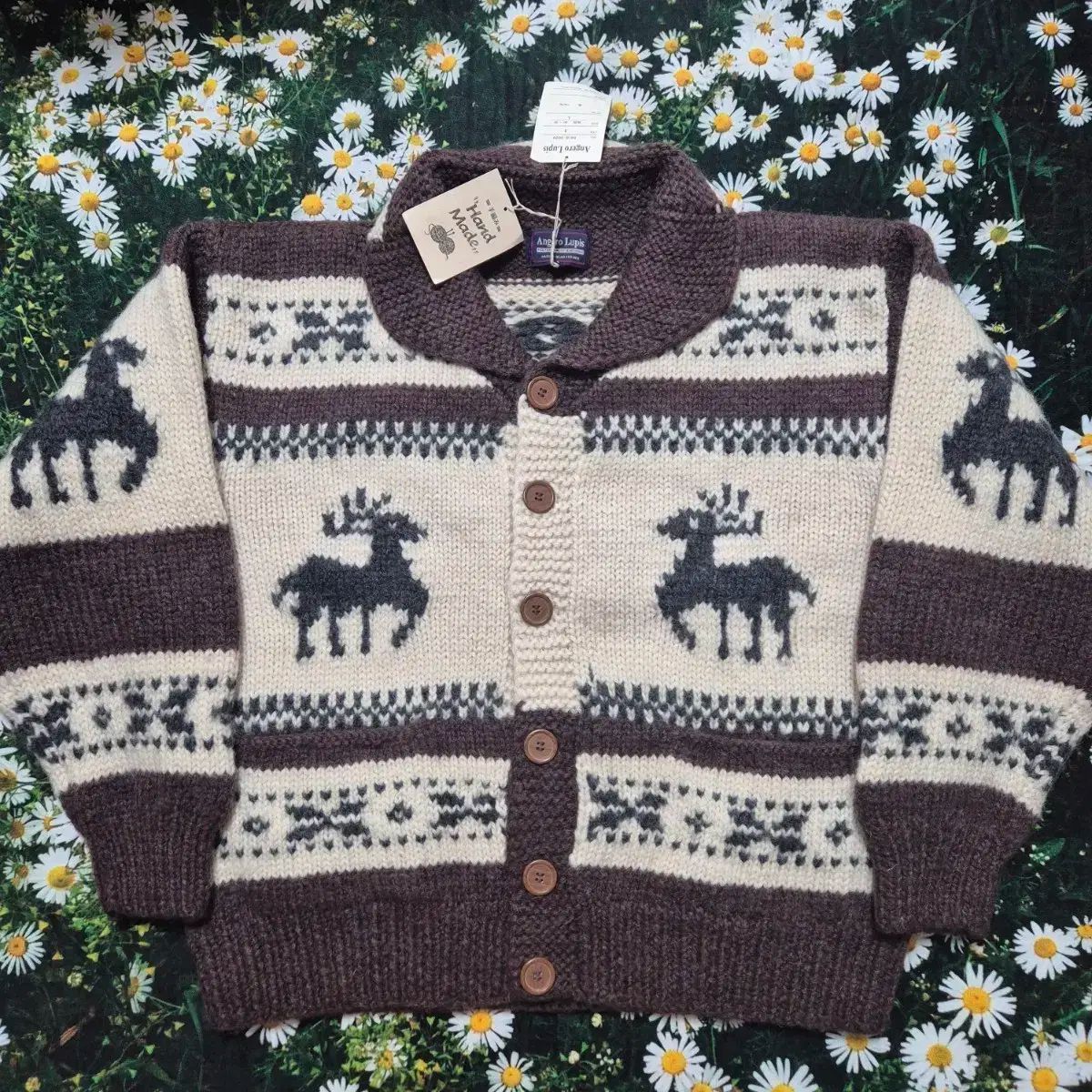 Angero Lupis 鹿パータン ウール カーディガン 成人M-L