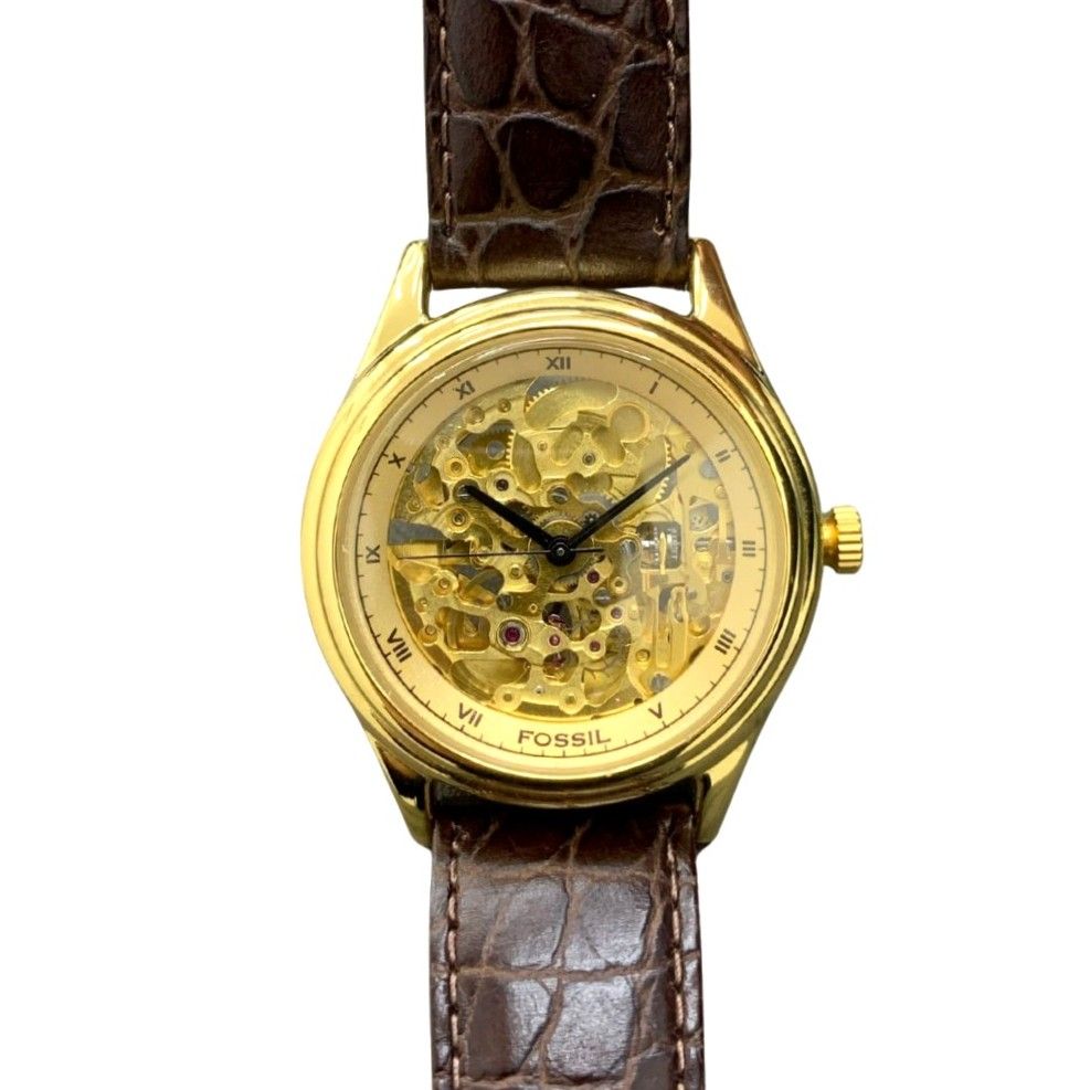 FOSSIL フォッシル 腕時計 SK-5125 ゴールド スケルトン 自動巻き レザーベルト ヴィンテージ メンズ