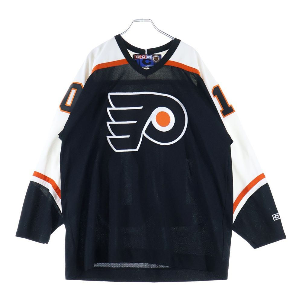 NO BRAND ノーブランド NHL JOHN LECLAIR フィラデルフィア フライヤーズ ホッケーゲームシャツ 長袖カットソー ブラック オレンジ