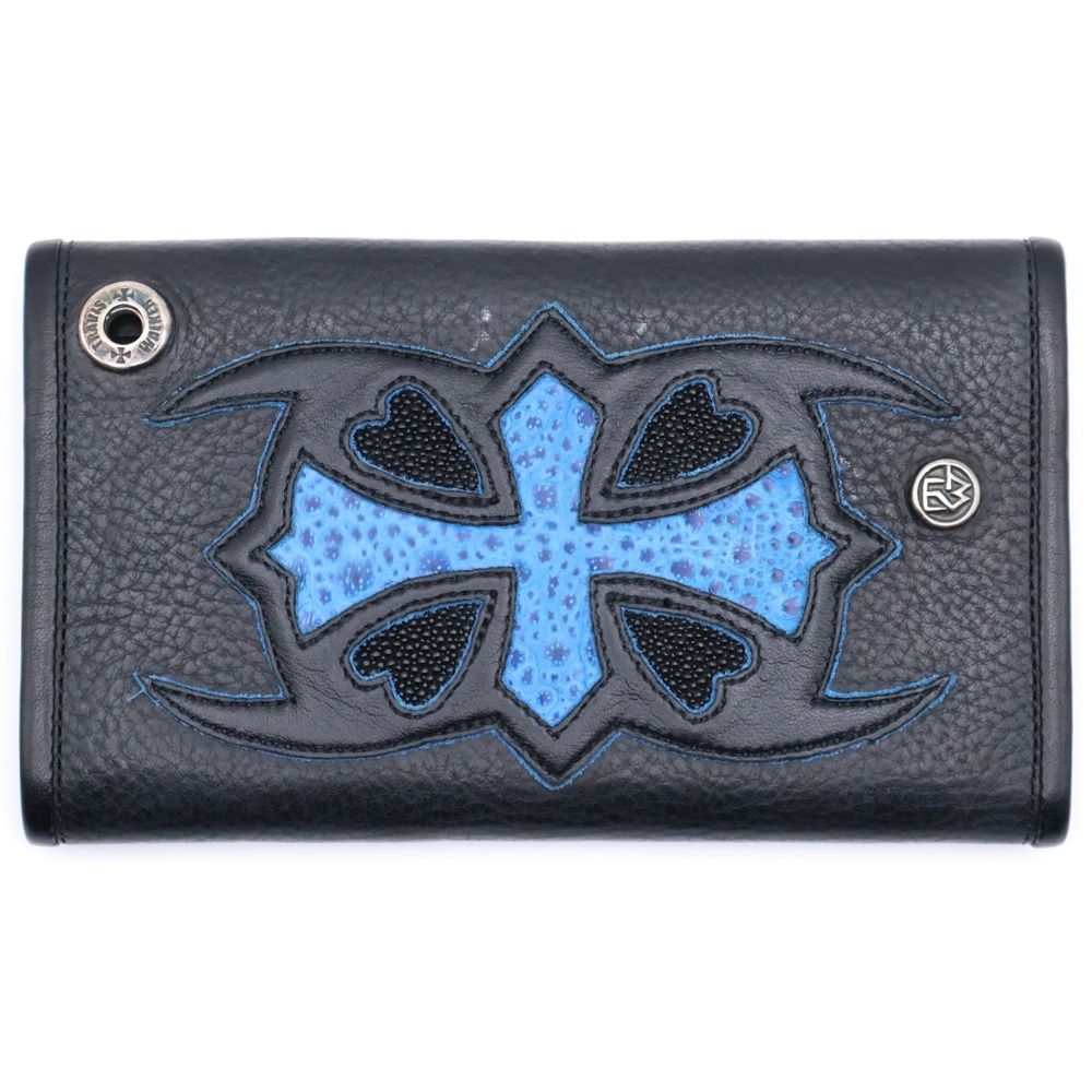 Travis Walker トラヴィスワーカー コンチョ付き クロスモチーフ レザー トラッカーウォレット 財布 ブラック ブルー