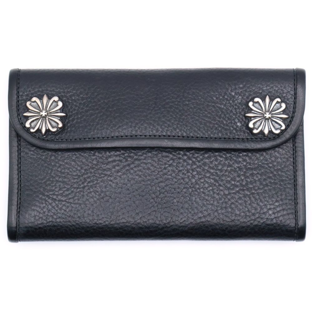 Travis Walker トラヴィスワーカー コンチョ付き クロスモチーフ レザー トラッカーウォレット 財布 ブラック ブルー