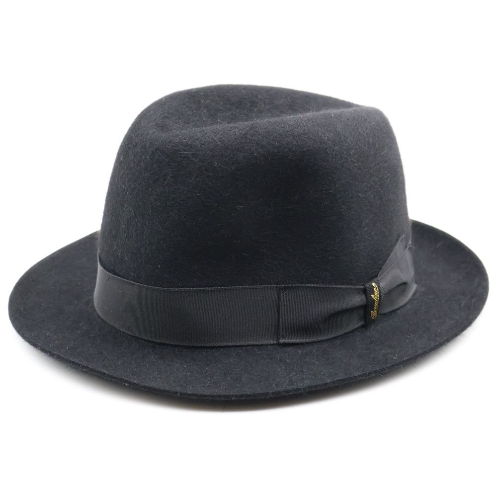 極美品 ボルサリーノ ラビットウール中折れハット 56 茶 メタルロゴ