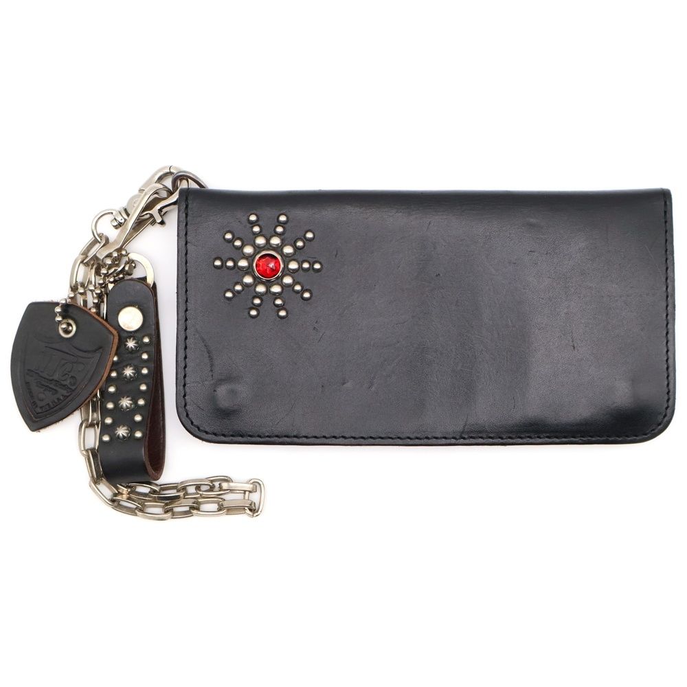 HTC エイチティーシー チェーン付き スタッズ レザーロングウォレット 長財布 ブラック