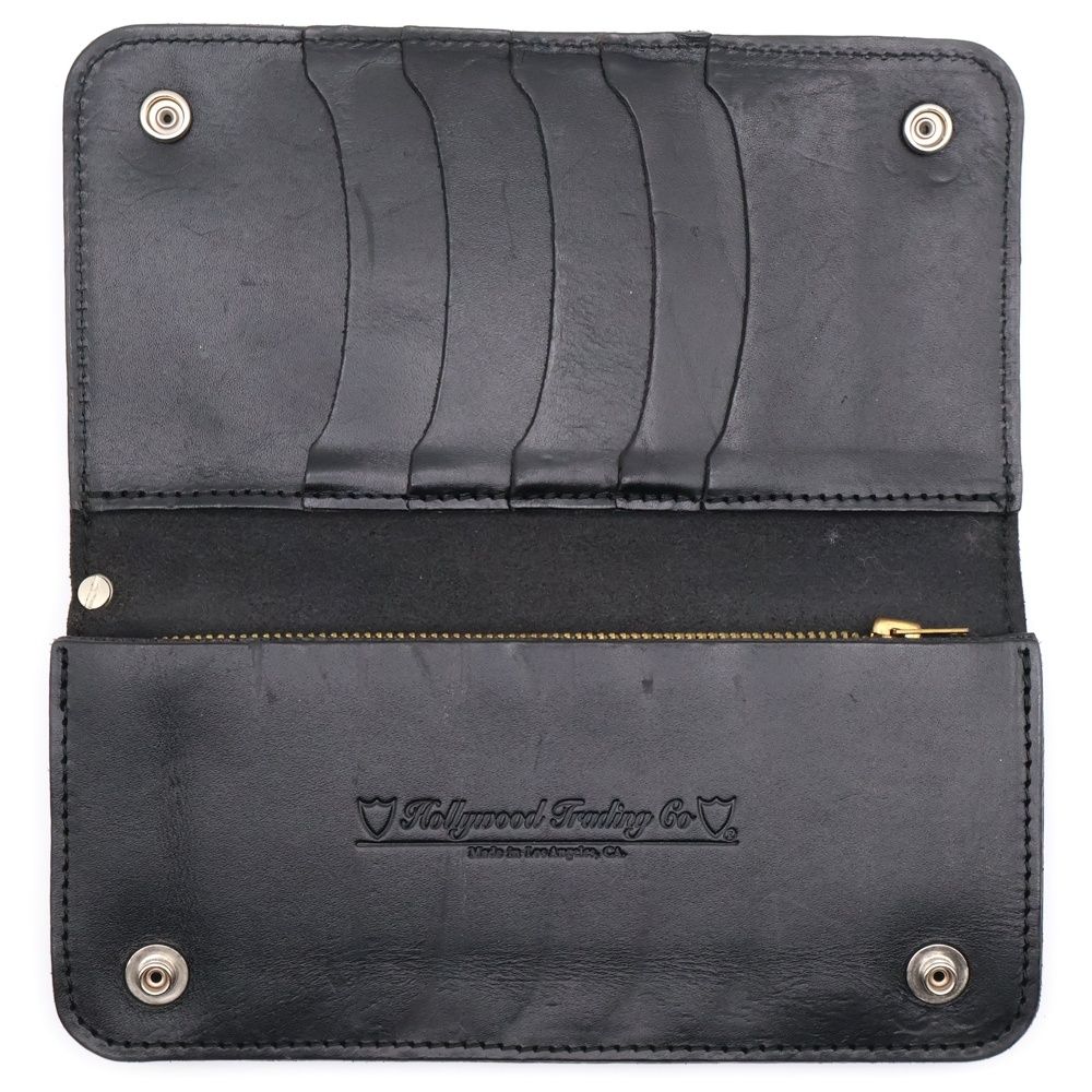 HTC スタッズ付き　ブラックレザー　長財布 HTC (エイチティーシー) チェーン付き スタッズ レザーロング