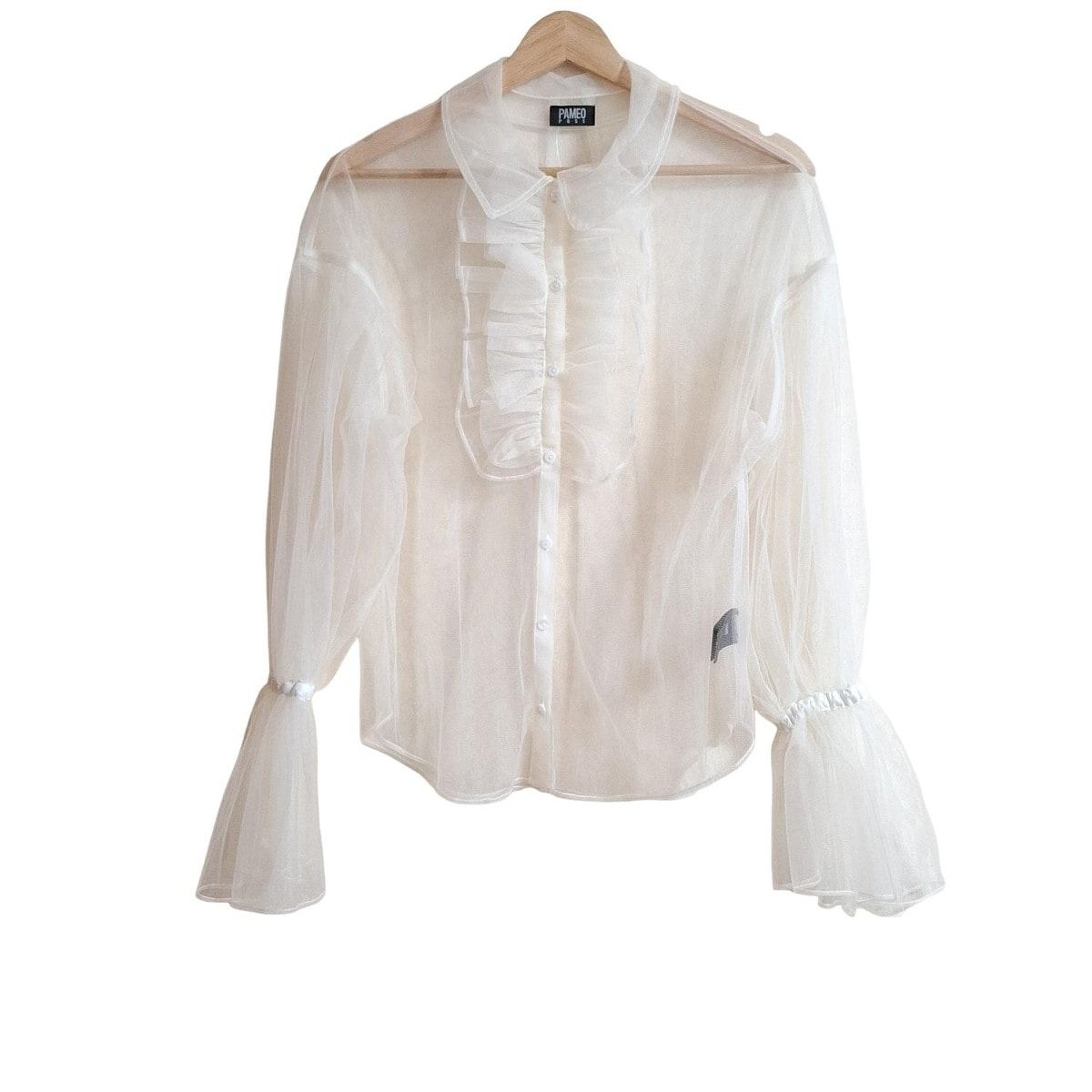 PAMEO POSE パメオポーズ 長袖シャツブラウス サイズF レディース アイボリー フリル シースルー チュール