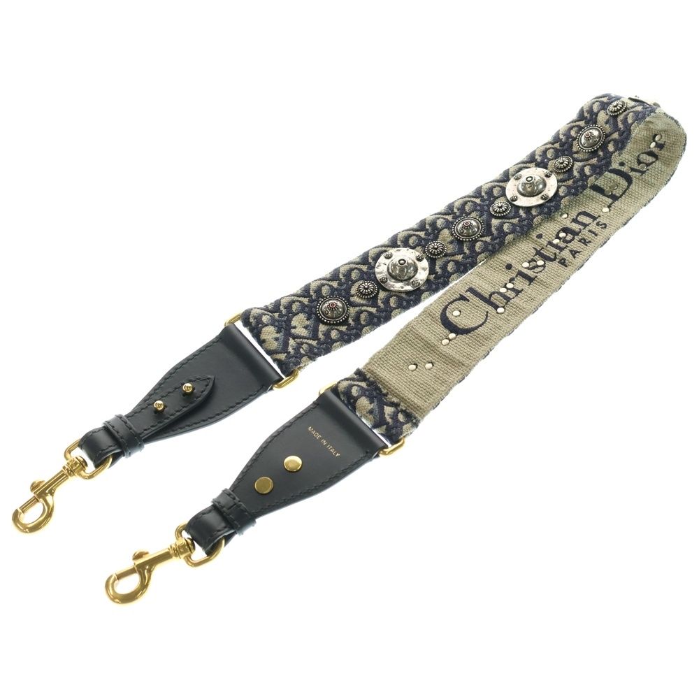 Christian Dior クリスチャンディオール オブリーク ショルダーストラップ ネイビー キャンバス ゴールド金具