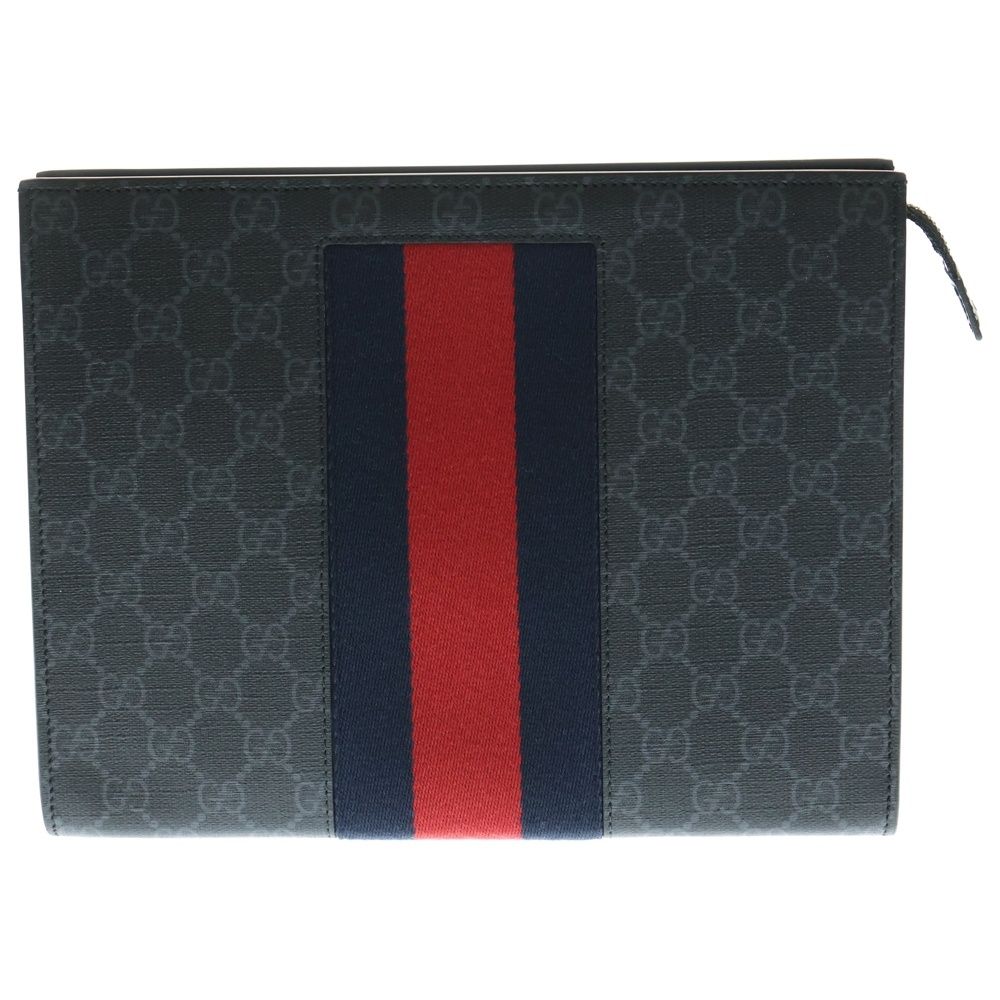 GUCCI グッチ GG スプリーム総柄 ウェイピングライン ハンドバック クラッチバッグ ブラック 475316