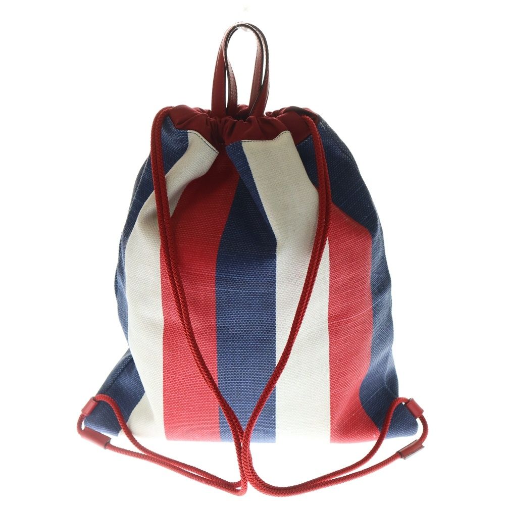 GUCCI グッチ ヴィンテージ ロゴプリント トリコロール ドローストリング キャンバス レザー バックパック リュックサック ナップザック レッド ネイビー 473872