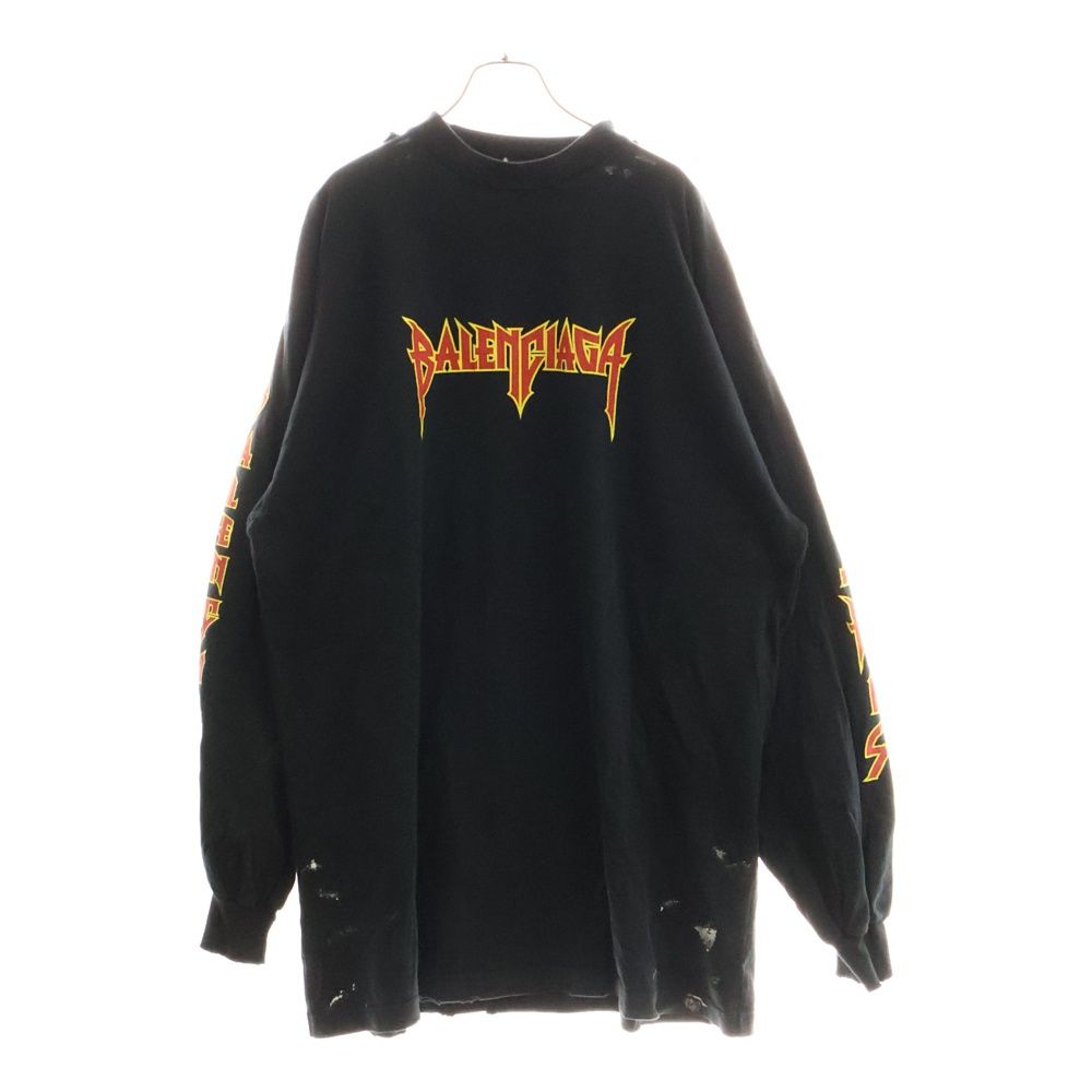 BALENCIAGA バレンシアガ 22SS METAL OVERSIZED LONG SLEEVE TEE メタルロゴ プリント オーバーサイズ 長袖Tシャツ カットソー ブラック 693949 TMV88
