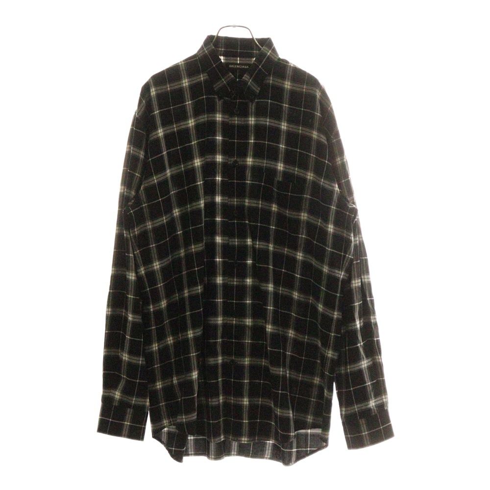 BALENCIAGA バレンシアガ 19SS Back Logo Check L S Shirt バックロゴ チェック長袖シャツ ブラック 556878 TDM03