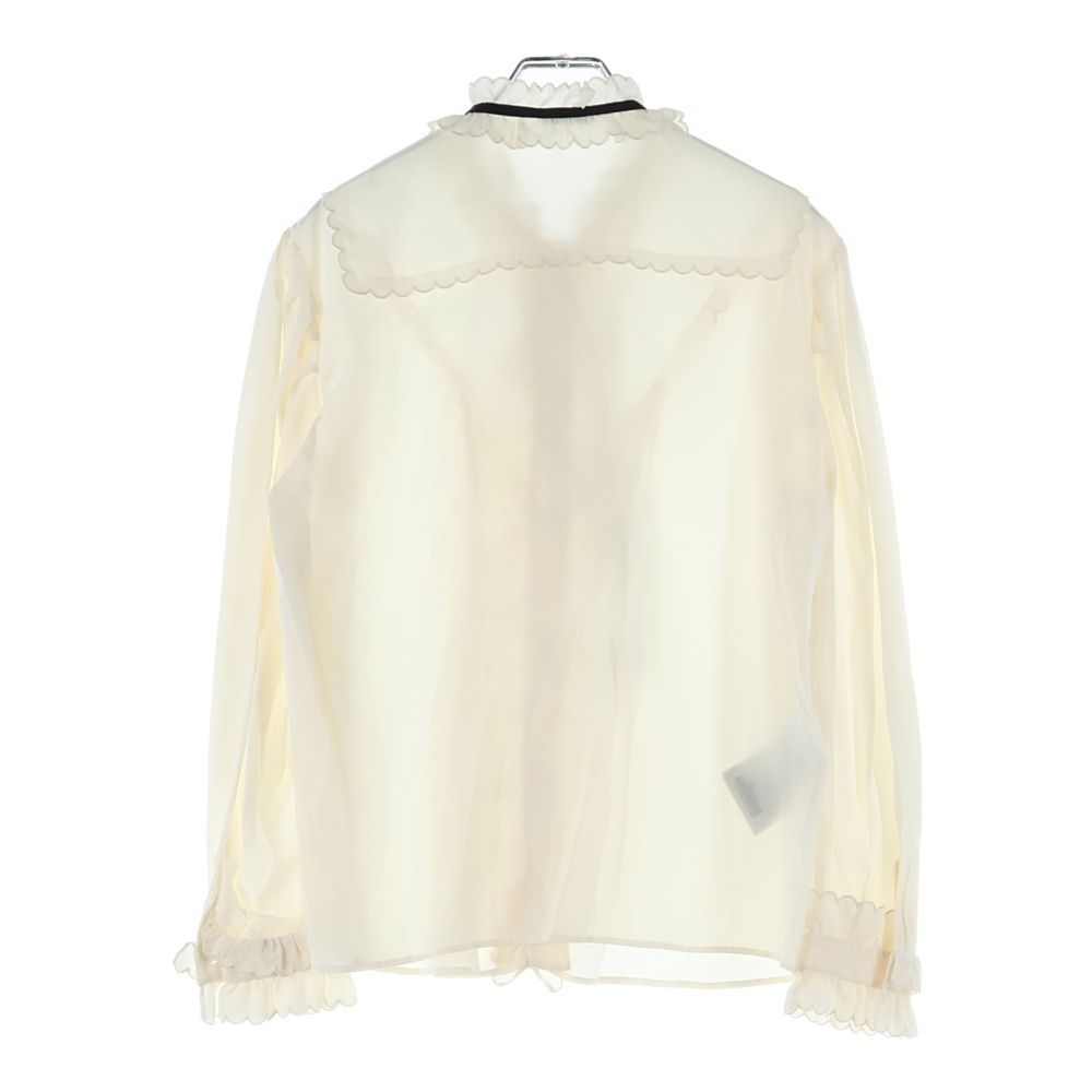 miumiu ミュウミュウ 20SS パールボタン リボン シルク フリル 長袖シャツ ブラウス アイボリー ベージュ レディース MK1475