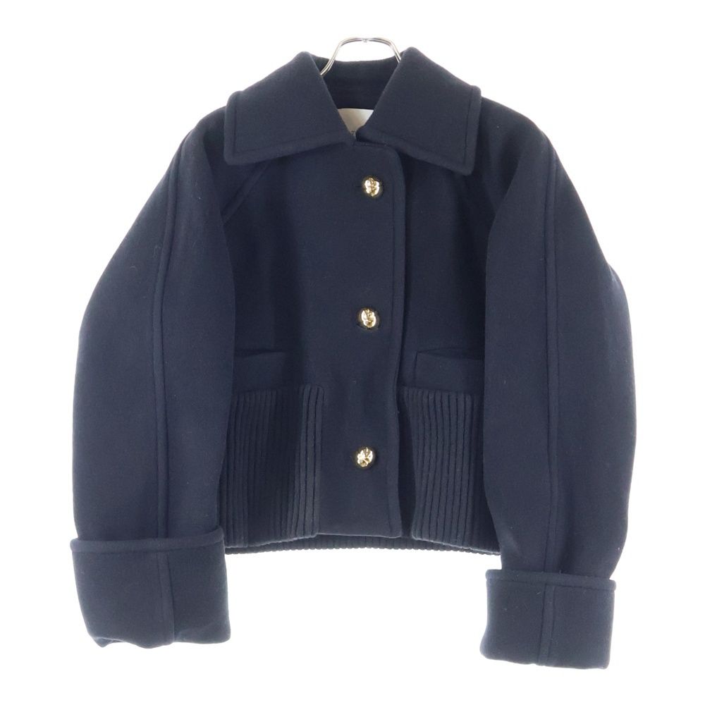 PATOU パトゥー ゴールドボタン クロップド ショート丈 ウール リブニット切り替え メルトン コート ジャケット ブラック レディース 24 A-C 0023-0183