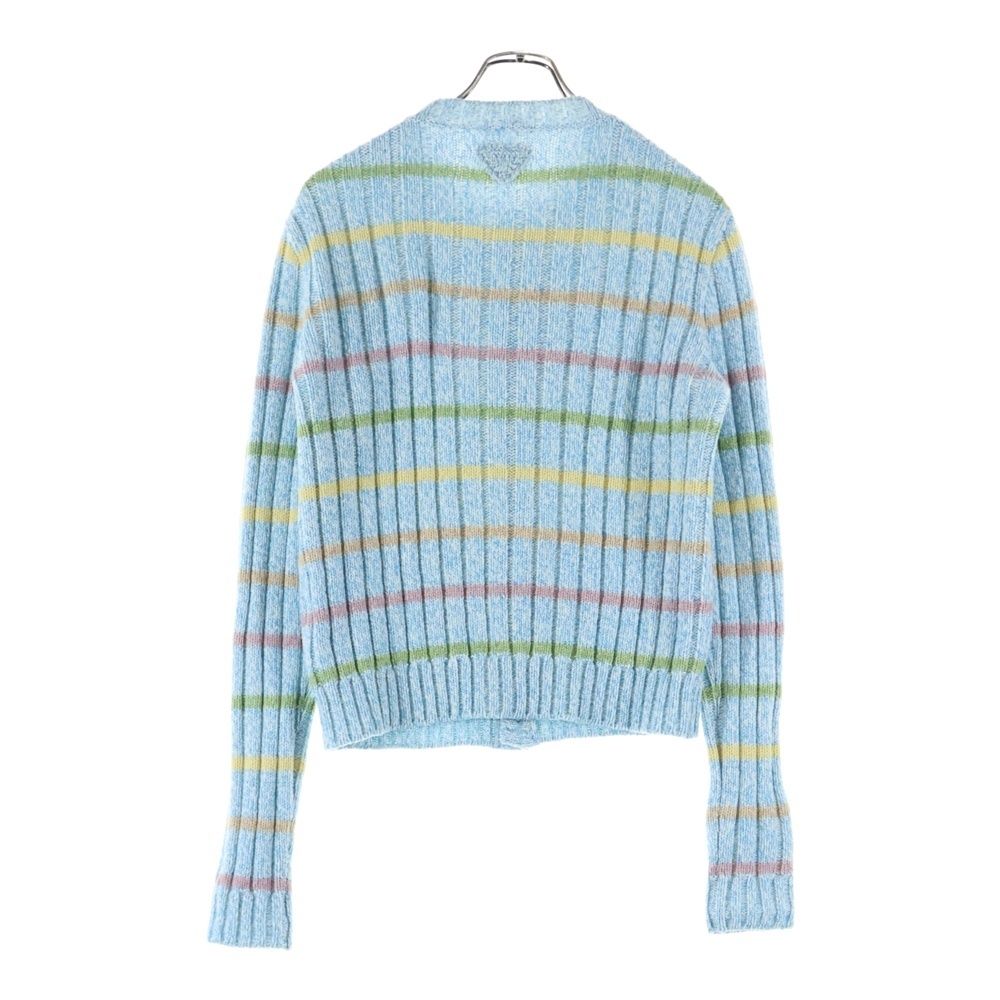 PRADA プラダ ボーダー柄 リブニットカーディガン ライトブルー UMG 241 S 232 13 CV