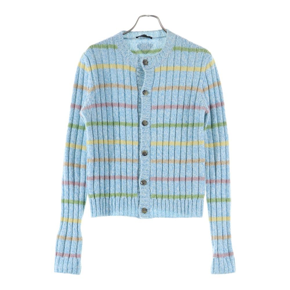 PRADA プラダ ボーダー柄 リブニットカーディガン ライトブルー UMG241 S232 13CV