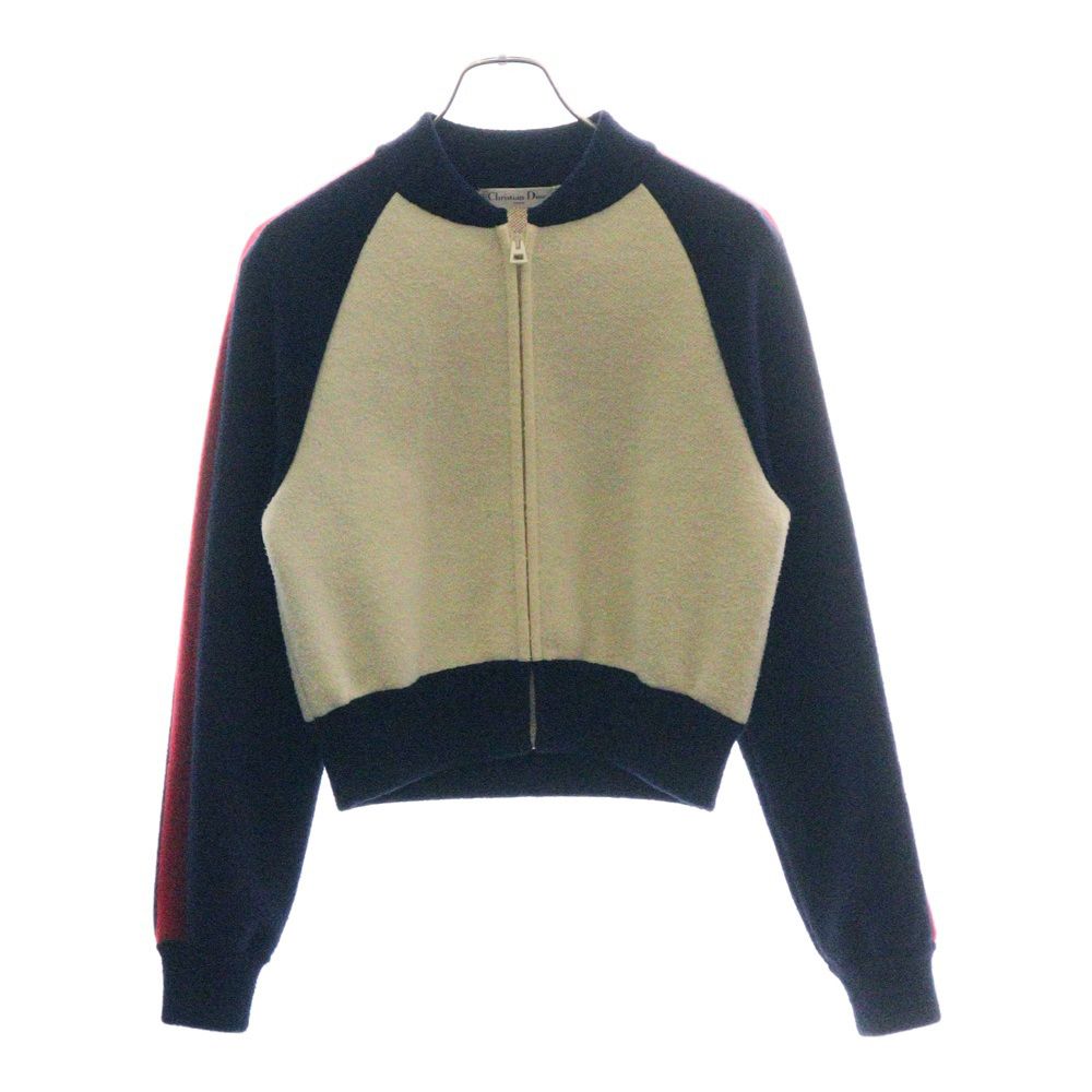 Christian Dior クリスチャンディオール JA DIOR ジャディオール ラブ バックジャガード ウールニット ジップアップ ジャケット ブルゾン ネイビー ホワイト レディース 144V50AM350
