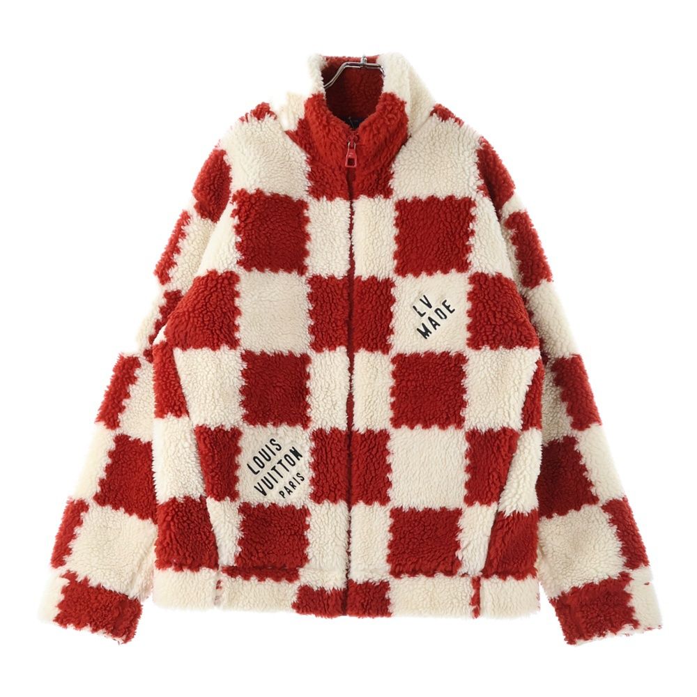 LOUIS VUITTON ルイヴィトン 22AW ×NIGO Damier Fleece Jacket ニゴ ダミエ ボアフリースジャケット レッド ホワイト RM221M I03 HMY04W