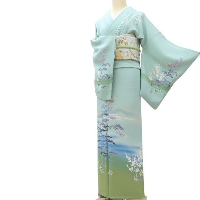 百華❀Y3972◇正絹 作家物落款 峰山 手縫い仕立て 松竹梅 訪問着 着物