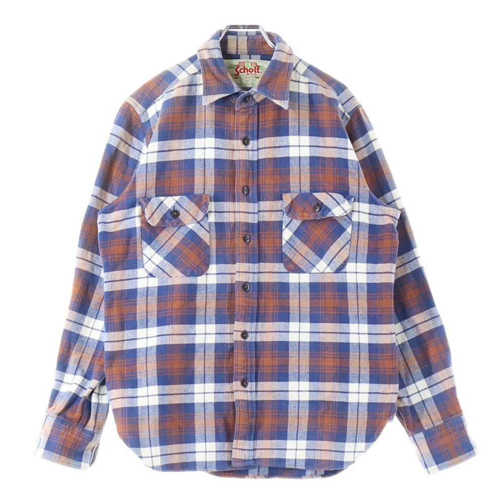 SCHOTT ショット Flannel Shirts フランネルシャツ ボタンダウンチェック長袖シャツ ブルー オレンジ