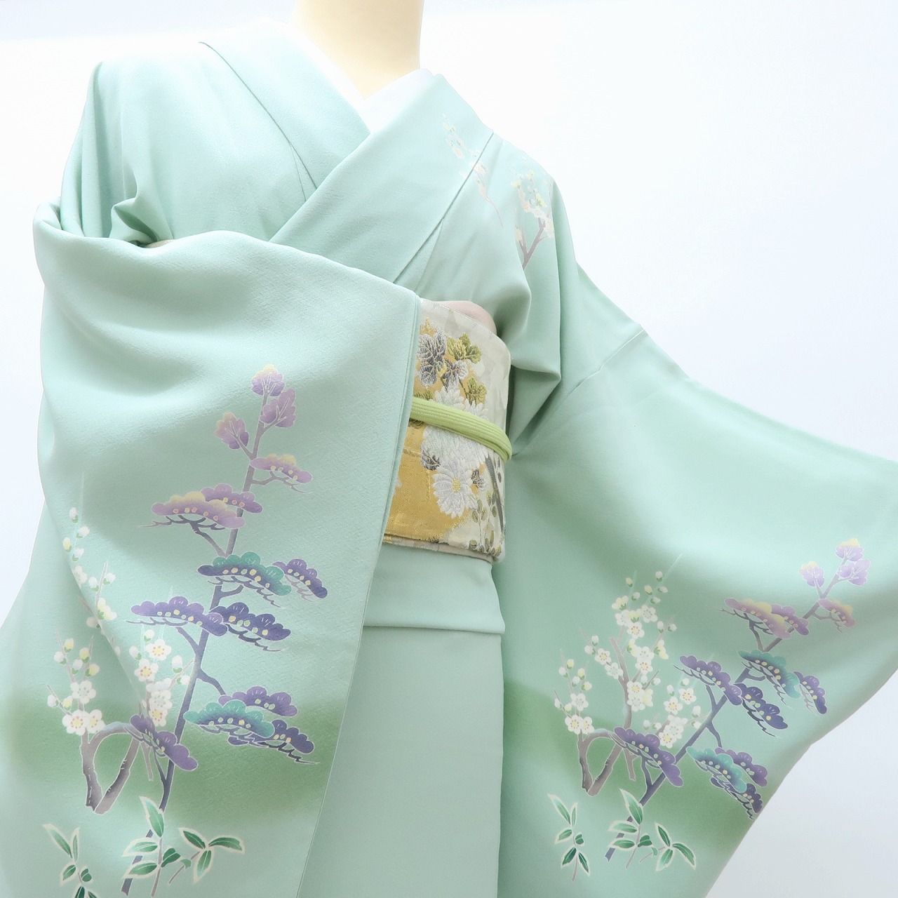 百華❀Y3972◇正絹 作家物落款 峰山 手縫い仕立て 松竹梅 訪問着 着物