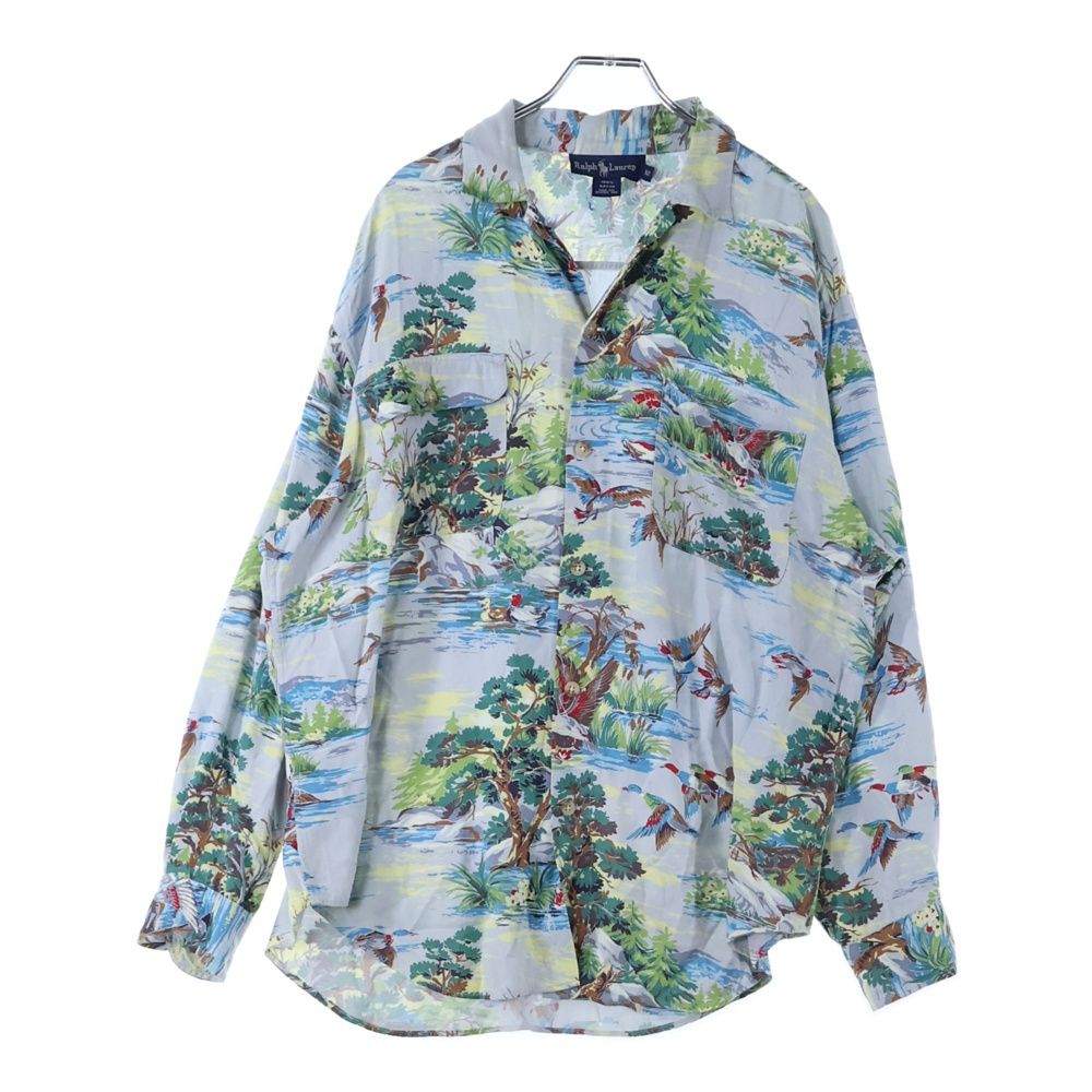 RALPH LAUREN ラルフローレン 80S 総柄 レーヨン オープン 長袖アロハシャツ マルチ