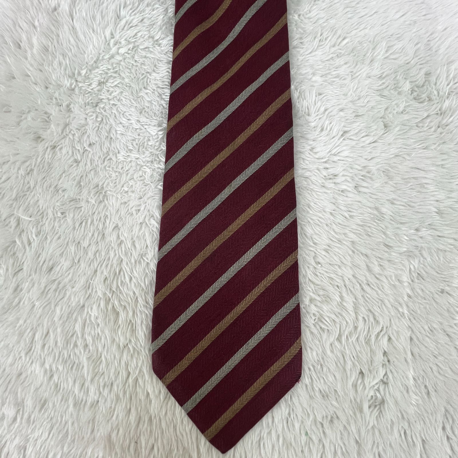訳アリ》Burberry (バーバリー) シルクネクタイ ストライプ 刺繍ロゴ
