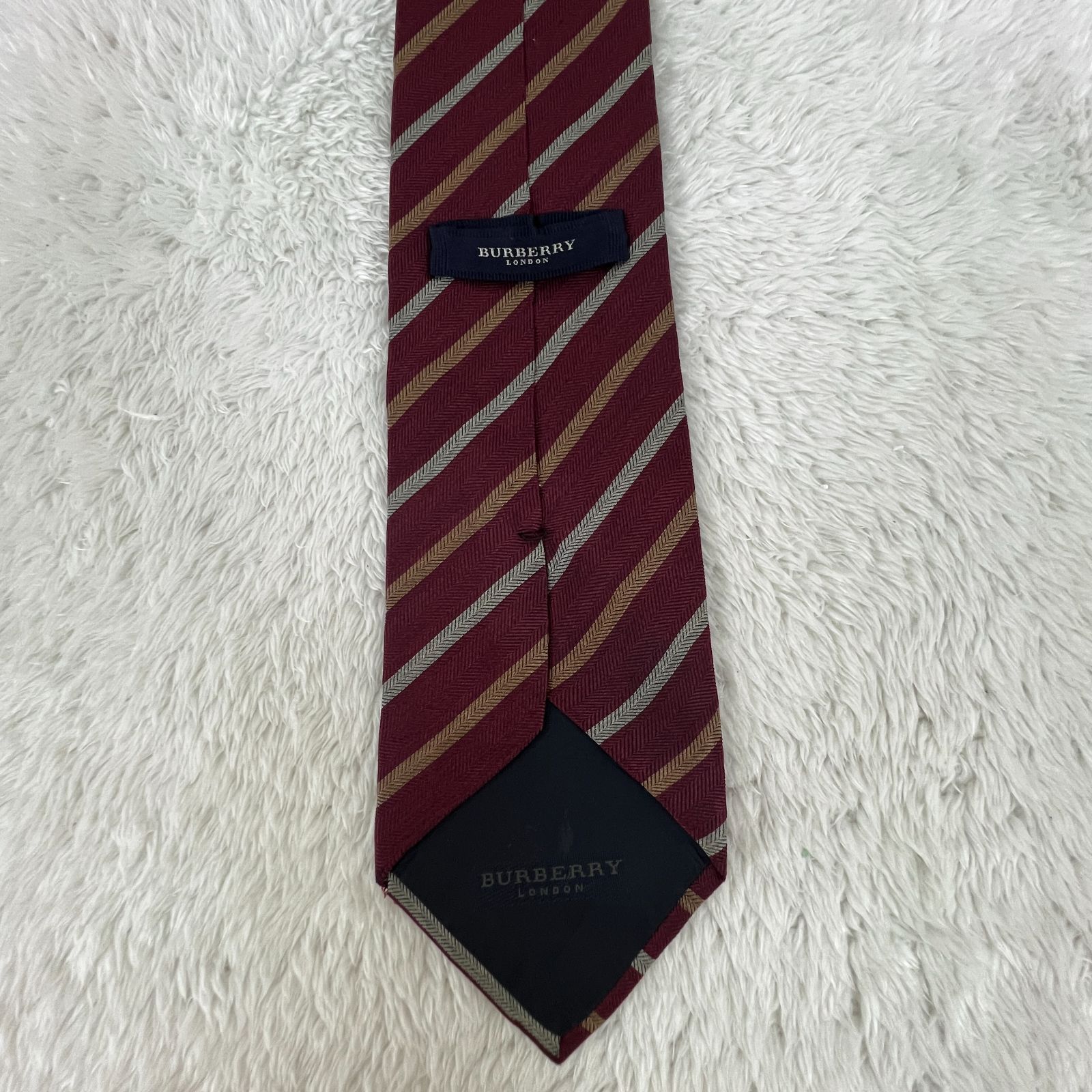 訳アリ》Burberry (バーバリー) シルクネクタイ ストライプ 刺繍ロゴ