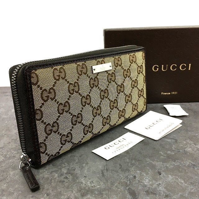 238 み GUCCI ジップウォレット 112724 GGキャンパス ベージュ ブラウン き