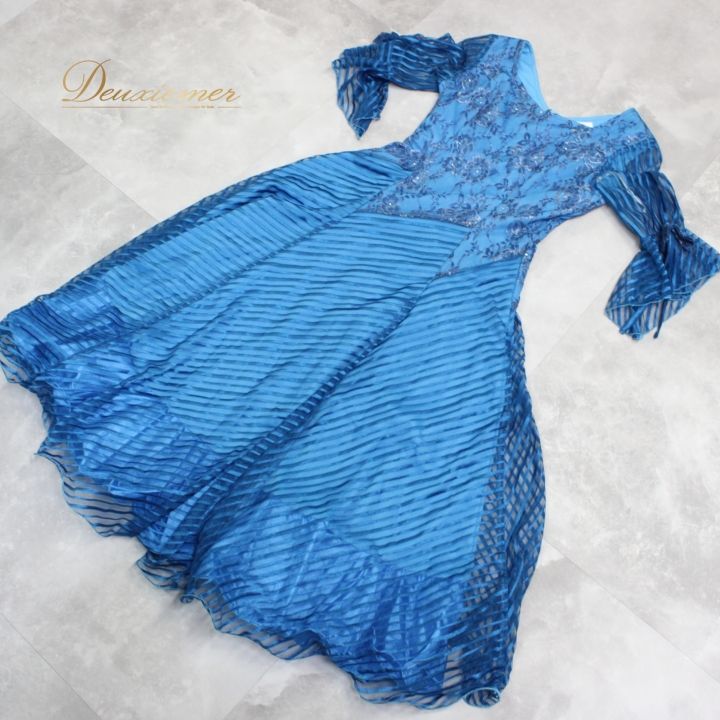 【美品 社交ダンス衣装】ワンピースドレス prima boutique 水色 社交ダンス 衣装 スタンダード ドレス ワンピース パーティ衣装 女性用