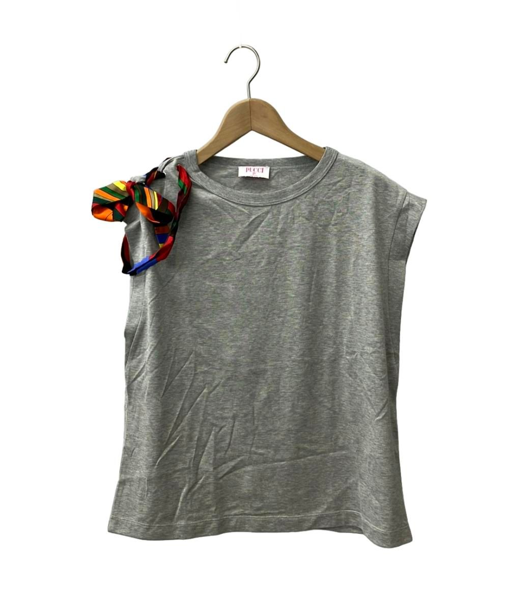 美品 エミリオ・プッチ ノースリーブTシャツ リボン付き レディース SIZE L Emilio Pucci 美品 エミリオ・プッチ ノースリーブTシャツ リボン付き レディース