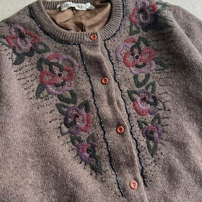 90s vintage ヴィンテージ 3Dフラワーモチーフ 花柄 ビーズ装飾