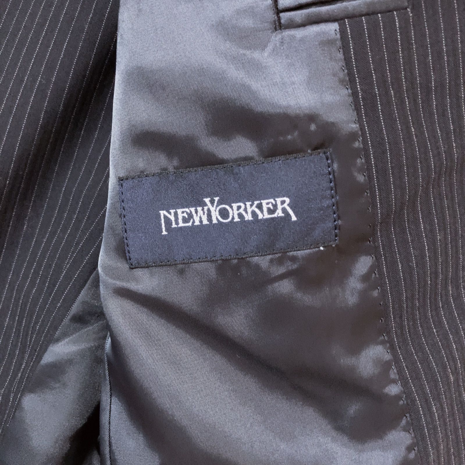 Z1579 【美品】NEWYORKER ニューヨーカー ストライプスーツ 黒