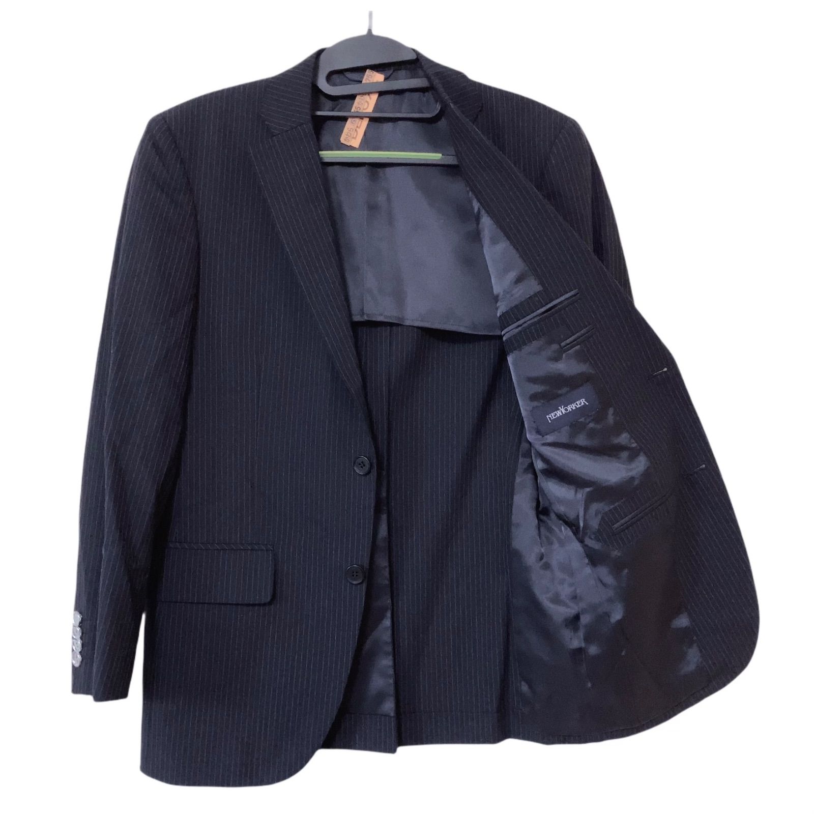Z1579 【美品】NEWYORKER ニューヨーカー ストライプスーツ 黒