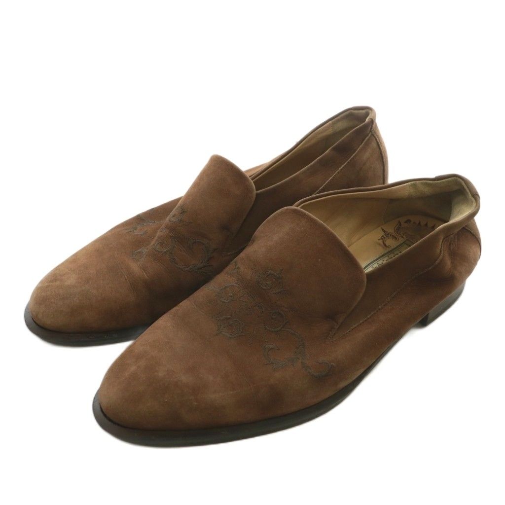 ジャンニヴェルサーチ ヴェルサーチェ GIANNI VERSACE ローファー オペラシューズ スリッポン スエード 刺繍 41.5 26~26.5cm 茶色 ブラウン XZ GY19