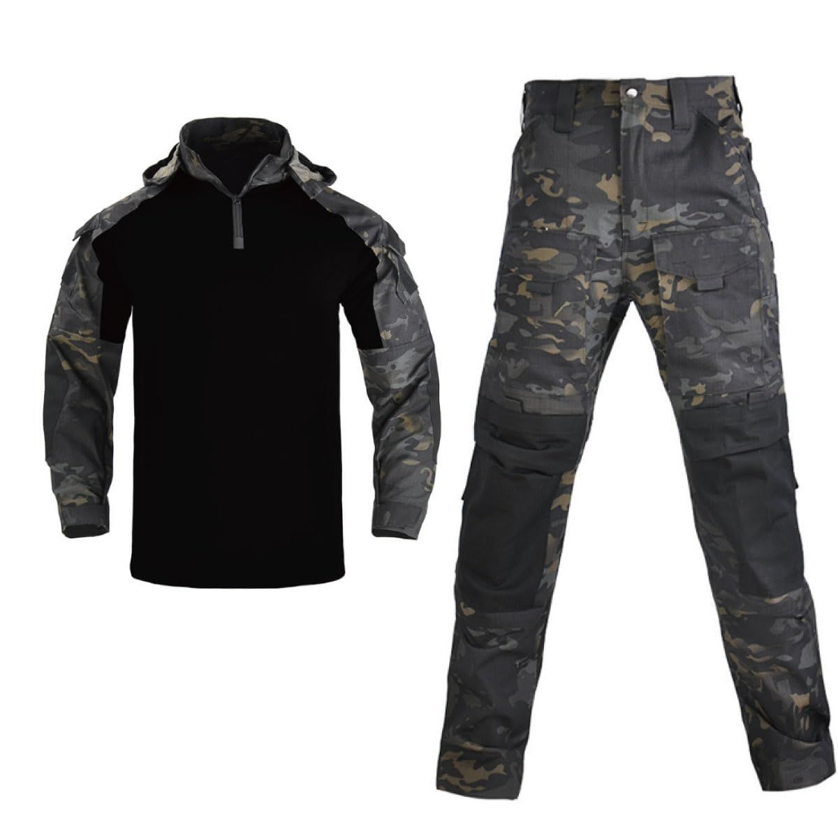 HEAT VOICE 迷彩服 フード付き コンバットシャツ 上下セット BDU サバゲー 服 タクティカルシャツ ミリタリー 男女兼用 秋~春用