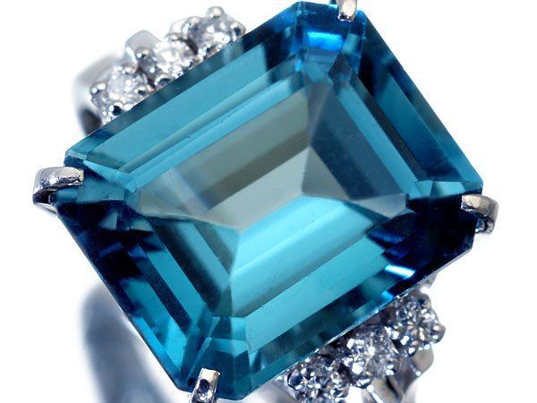ジュエリー 涼風な煌き 大粒良質天然ブルートパーズ6.753ct&ダイヤ0.10ct Pt900リング ソーティング h7985kz