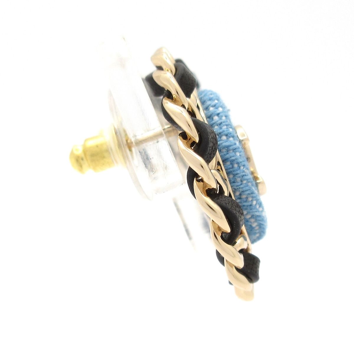 CHANEL シャネル ピアス レザー ゴールド ブルー 黒