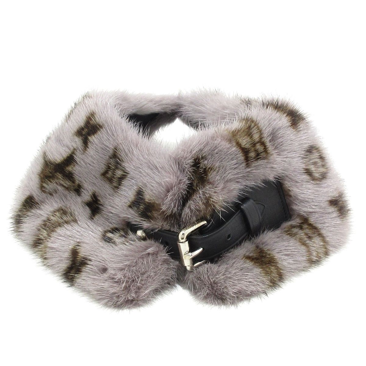 LOUIS VUITTON ルイヴィトン 小物 - グレー×ダークブラウン×黒 つけ襟 シルク レザー ミンク