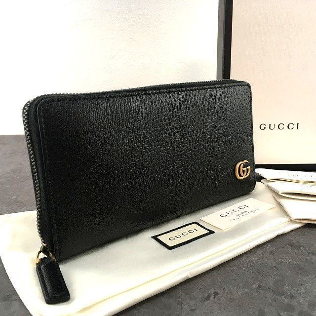 521 み GUCCI ジップウォレット 428736 ブラック プチマーモント プレゼントにも