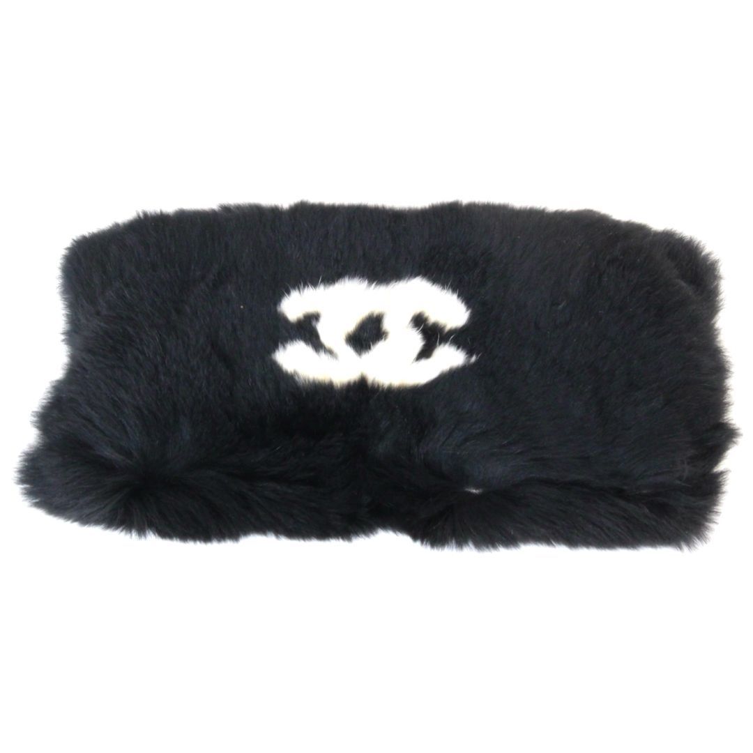 CHANEL シャネル ココマーク ラパン ファー リストバンド ラビットファー ウサギの毛 ロゴ ブラック ホワイト