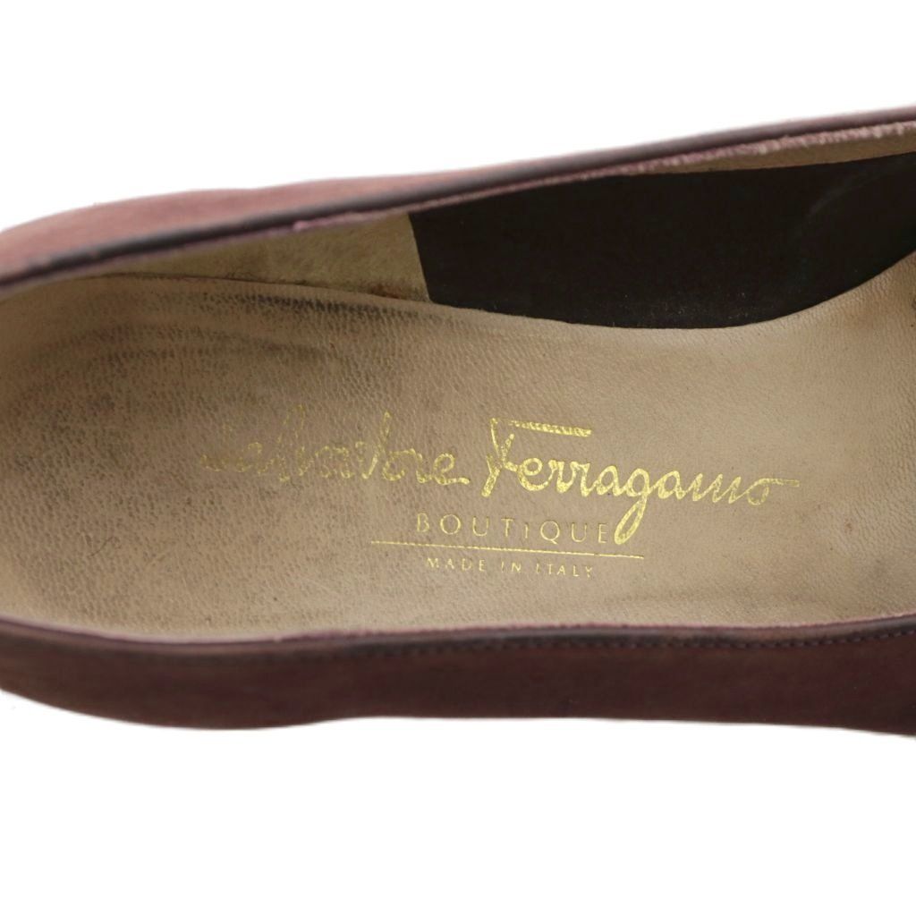  サルヴァトーレフェラガモ Salvatore Ferragamo ヴァラ VARA パンプス スエード ラウンドトゥ ローヒール リボン ロゴ 6.5 23.5 cm ボルドー XZ GY 18 ハイヒール パンプス パンプス