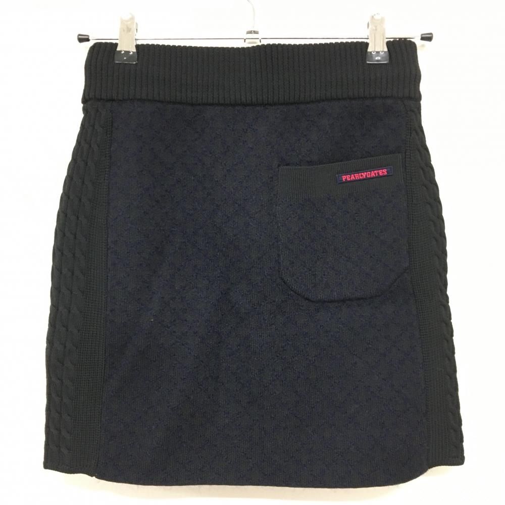超 パーリーゲイツ ニットスカート 黒×ダークネイビー 格子 サイドケーブル編み レディース 0 S ゴルフウェア PEARLY GATES