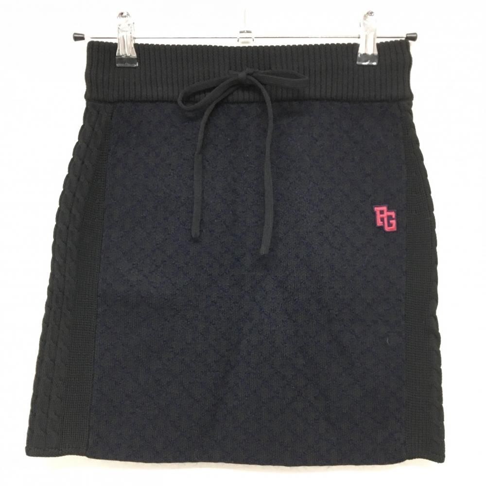 超 パーリーゲイツ ニットスカート 黒×ダークネイビー 格子 サイドケーブル編み レディース 0 S ゴルフウェア PEARLY GATES