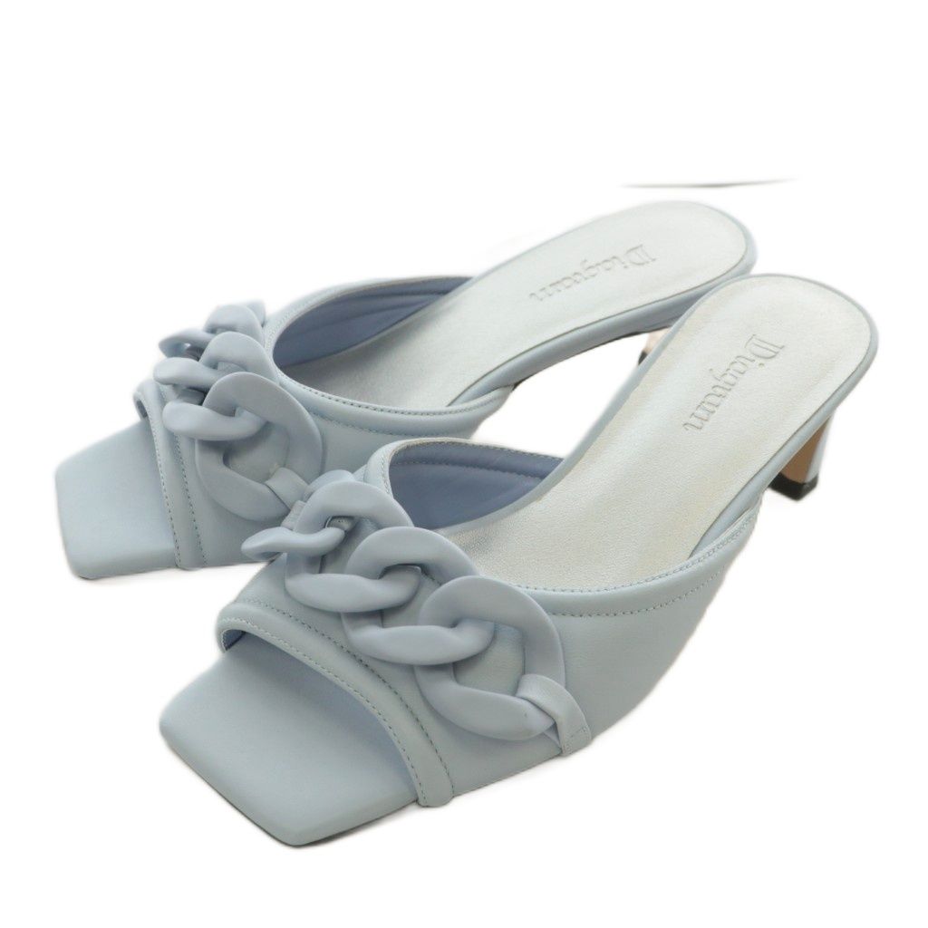 ダイアグラム Diagram 23SS チェーンヒールサンダル ミュール レザー オープントゥ スクエア 36 23cm 青 ブルー XZ GY19