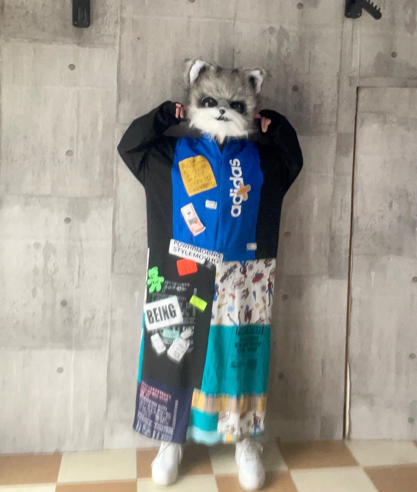 ジャージリメイクワンピース スポーツミックスワンピース ストリートワンピース パッチワークワンピース ロングワンピース ゆるだぼワンピース