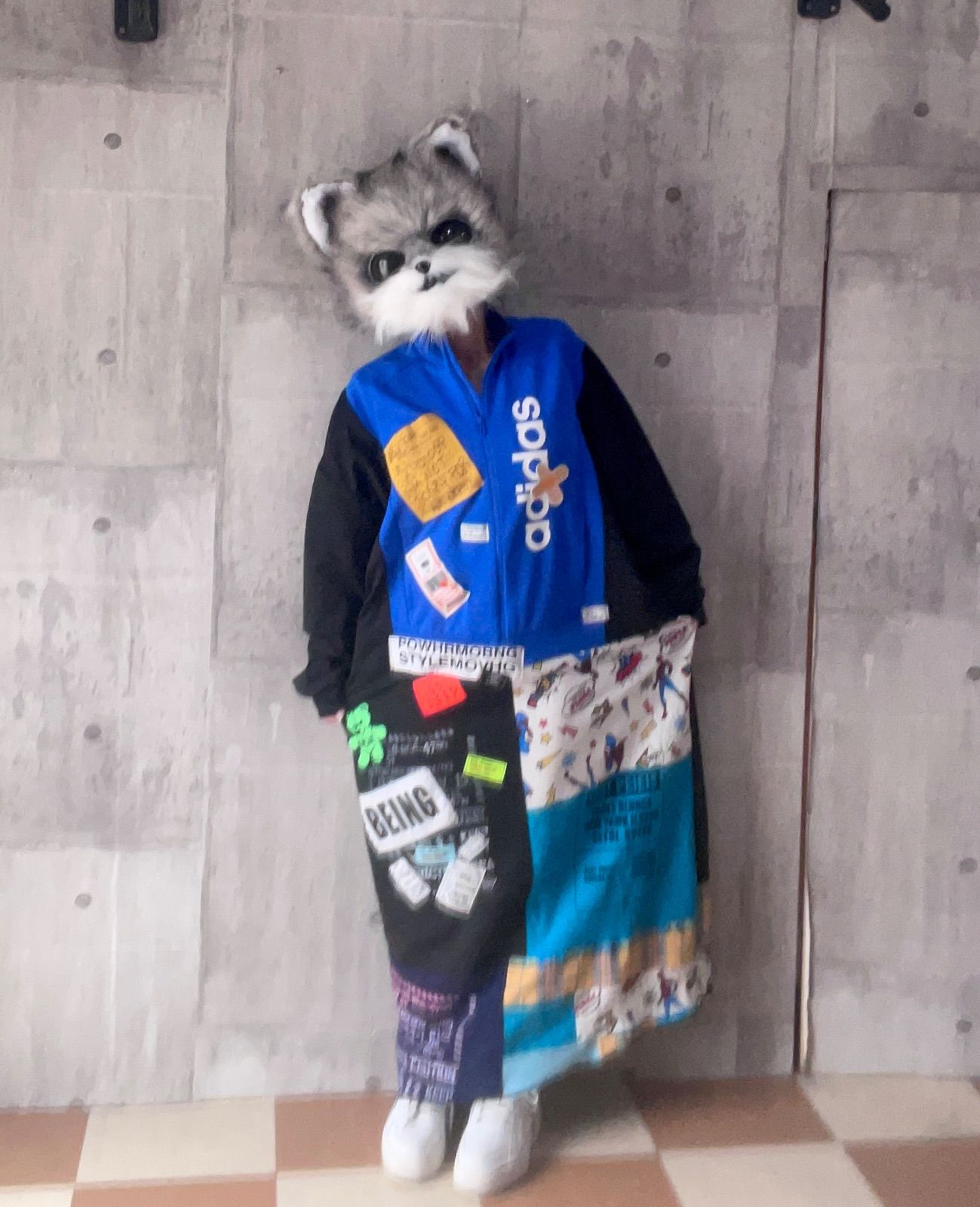 ジャージリメイクワンピース スポーツミックスワンピース ストリートワンピース パッチワークワンピース ロングワンピース ゆるだぼワンピース