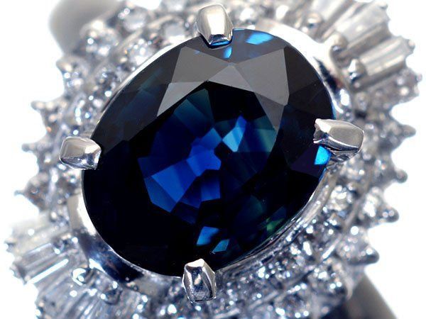 ジュエリー 良質濃厚ブルー 大粒良質天然ブルーサファイア2.00ct&良質ダイヤ0.43ct Pt900リング h7984uo