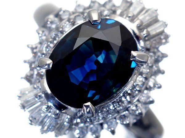 ジュエリー 良質濃厚ブルー 大粒良質天然ブルーサファイア2.00 ct＆良質ダイヤ0.43 ct Pt 900リング h 7984 uo
