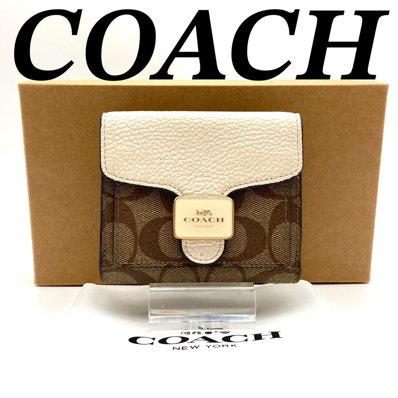 コーチ 二つ折り財布 折り財布 レザー ホワイト ブラウン 71113